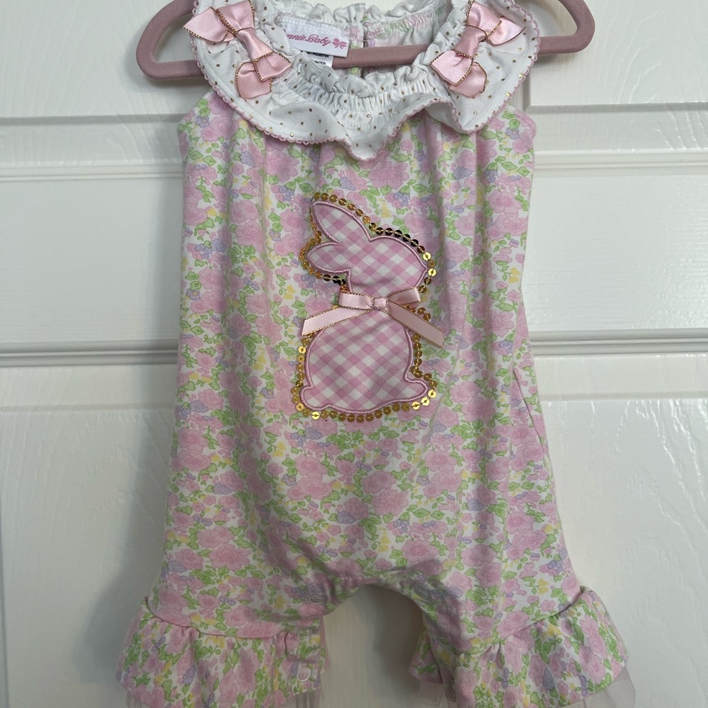 Baby Girl Pink Floral Romper with Bunny Design